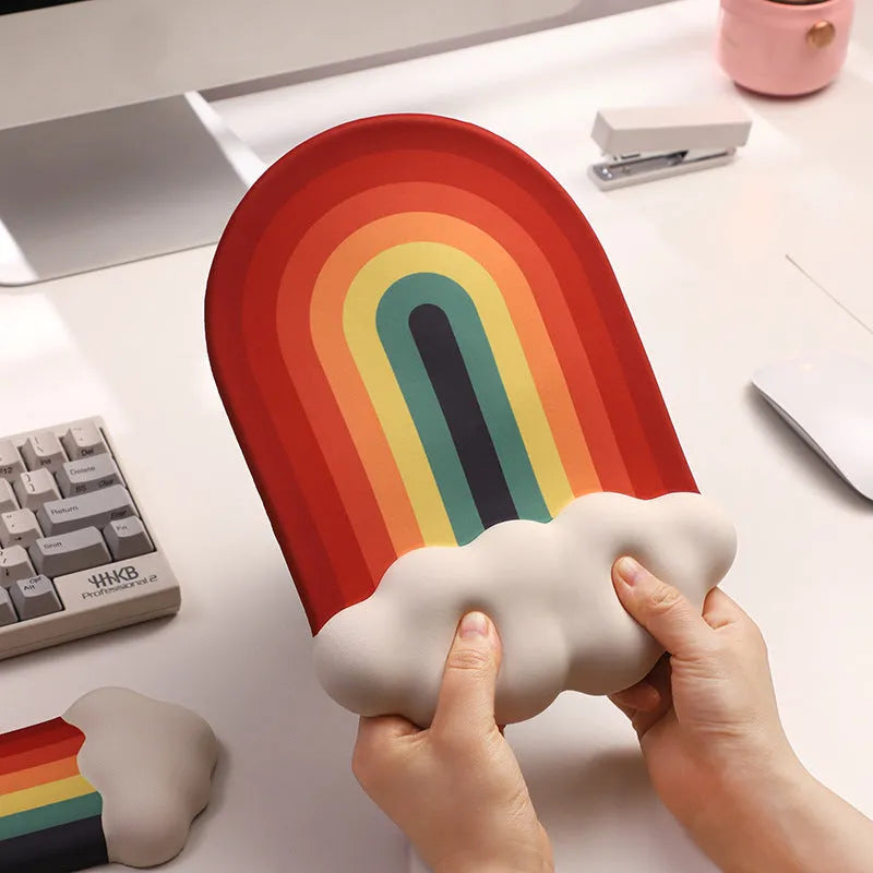 Silica gel wrist rest mouse pad and keyboard support set with pastoral cloud pattern