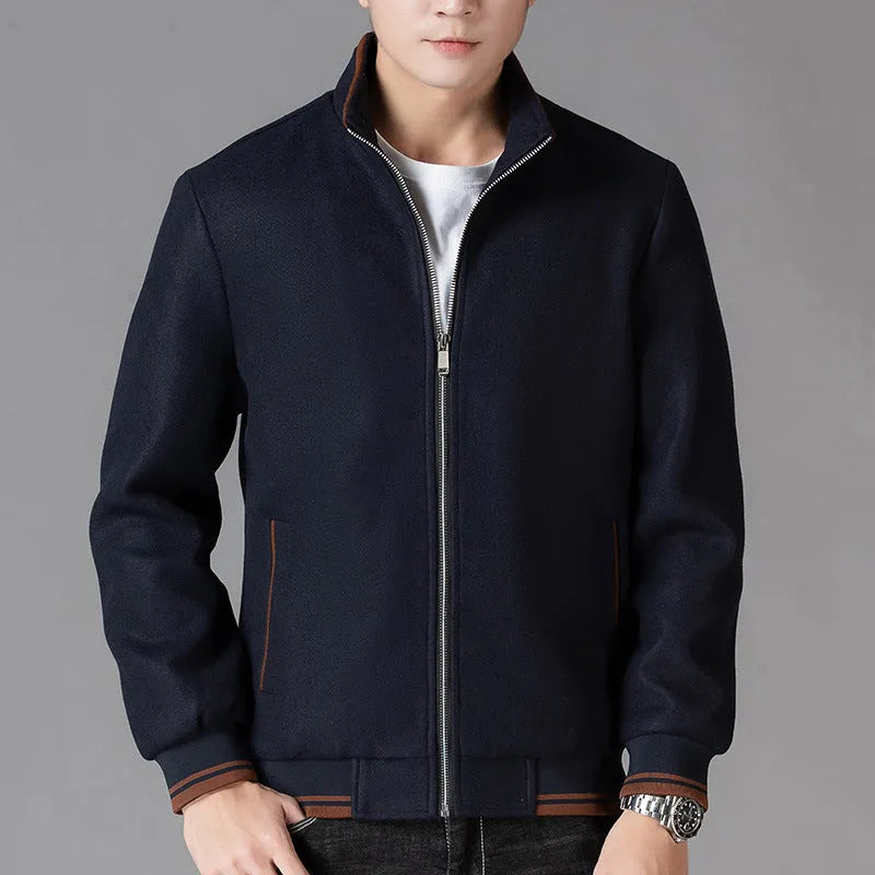 Men's grey sport-style fleece jacket with long sleeves on a hanger