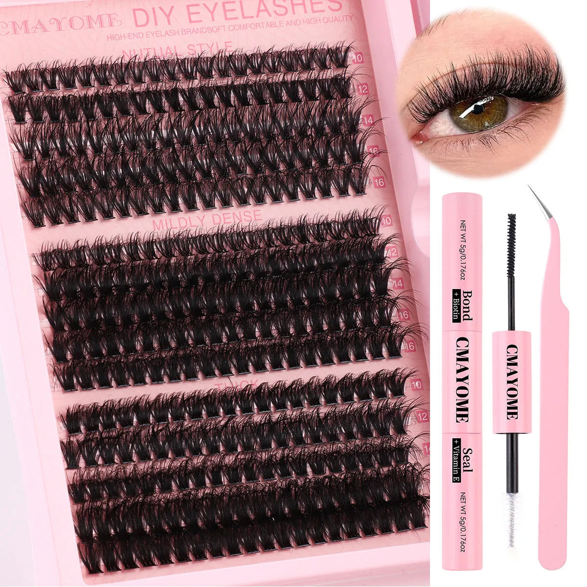 DIY false eyelashes extension kit with eyelash tweezers and chemical fibre false lashes