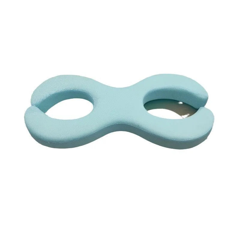 Blue cylindrical memory foam cervical traction pillow showing 6cm and 9cm thickness options