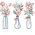 Three-piece metal flowers wall art set with vases in country farmhouse style for bathroom decoration