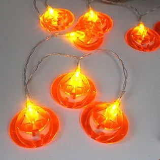 Halloween LED string lights with pumpkin lantern and ghost pendants on 1.2m cord