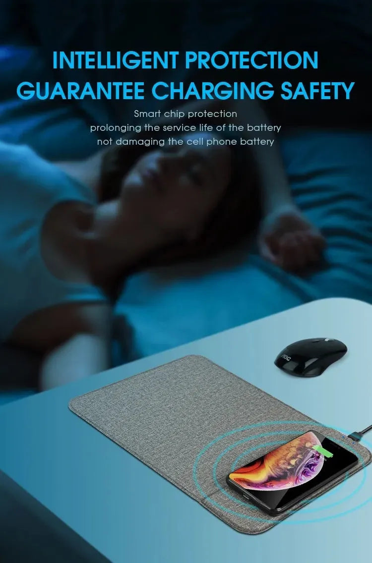 Foldable cloth phone holder with wireless charging pad showing fabric surface and compact folded design