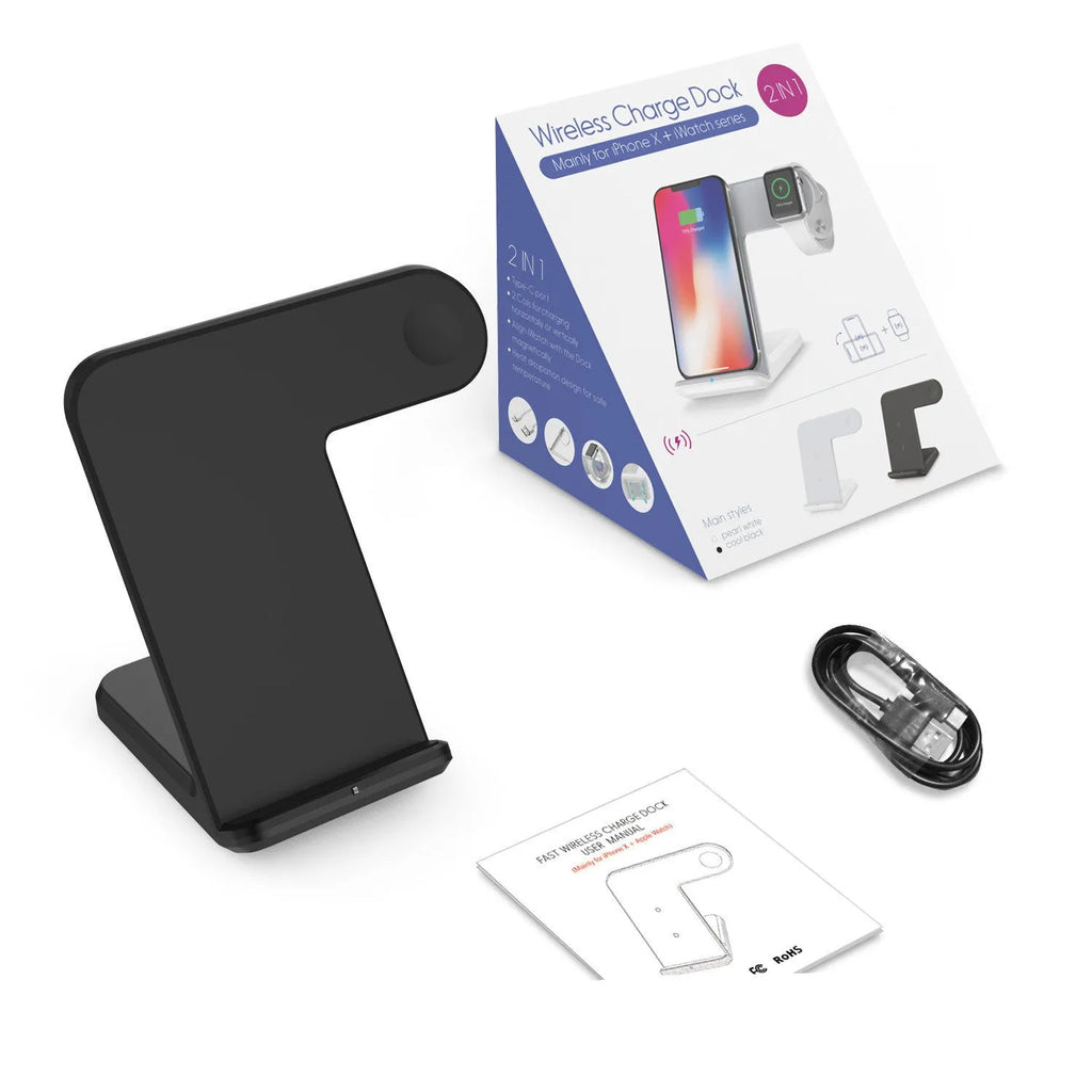 Black 15W wireless phone charger with silicone non-slip pad and Type-C cable