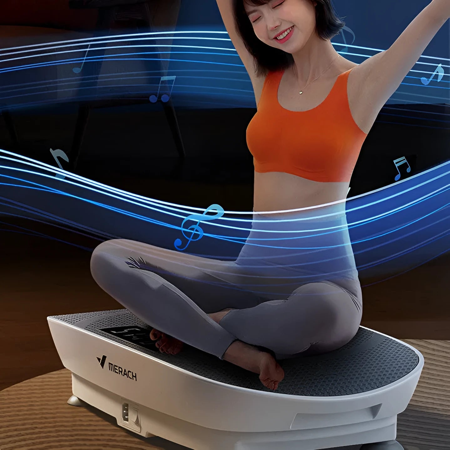 Grey smart power plate vibration exercise machine with Bluetooth connectivity and fat slinger accessory