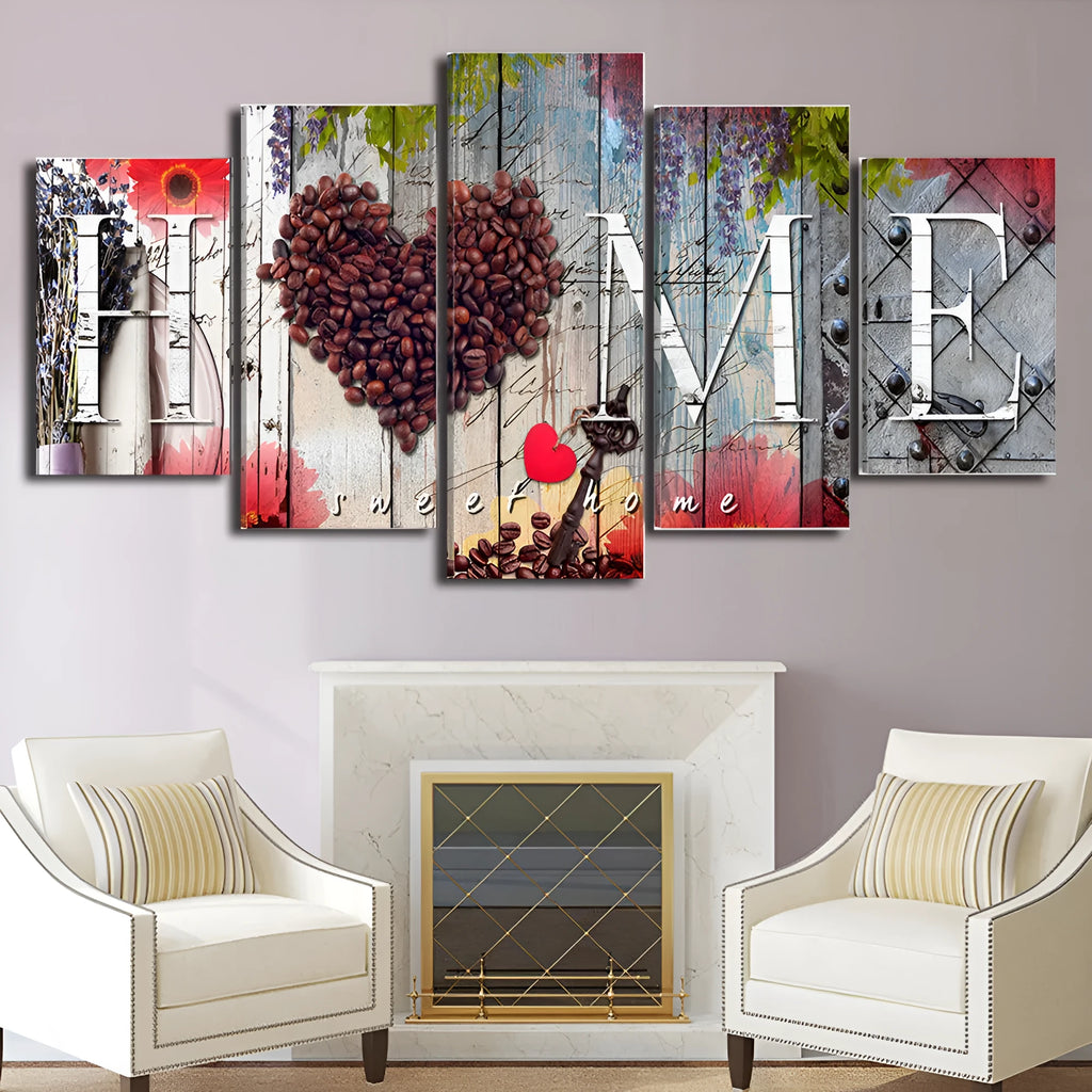 Red canvas home sweet home wall art decoration board with oil painting texture in multiple sizes