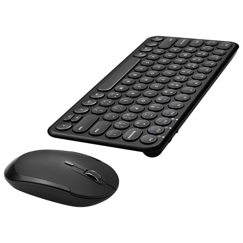 Ultra-thin wireless keyboard and mouse set in black colour on desk