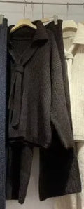 Women's sweater suit two-piece set with long-sleeve top and trousers in imitation cashmere fabric
