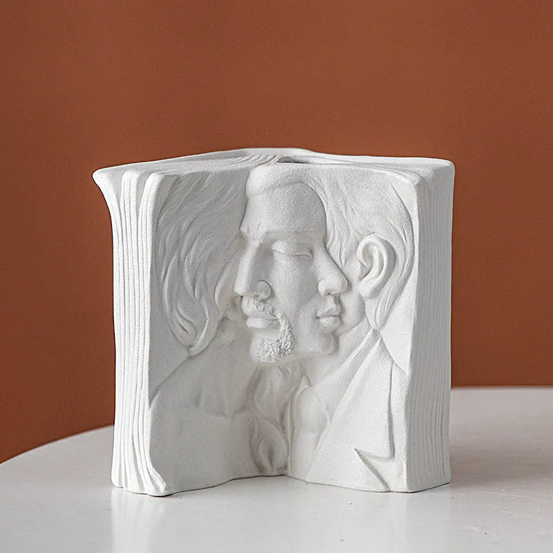 Ceramic book stand in a modern design with a glazed surface, shown in one of four character style options.