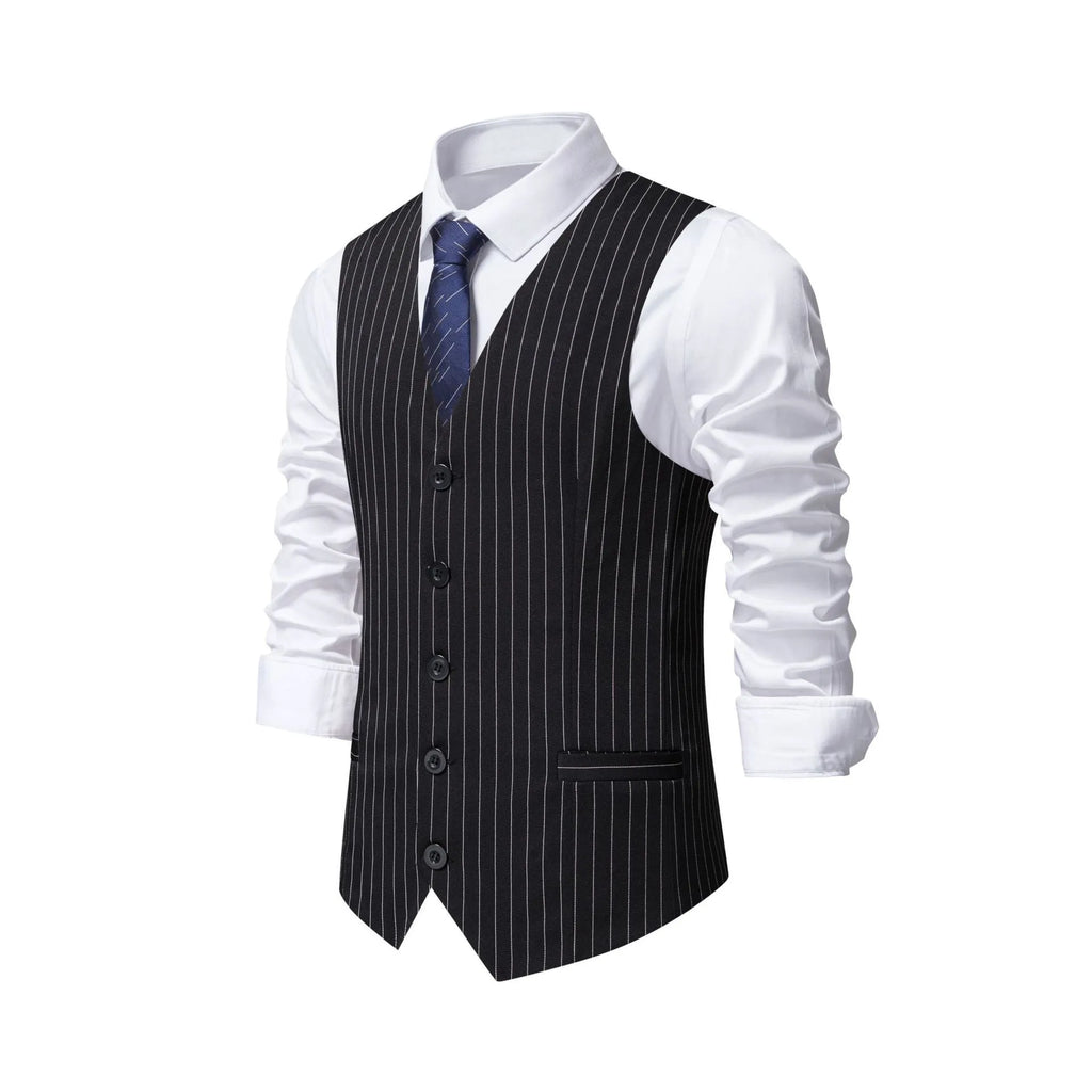 Men's striped suit vest in polyester with non-ironing fabric and miter hem