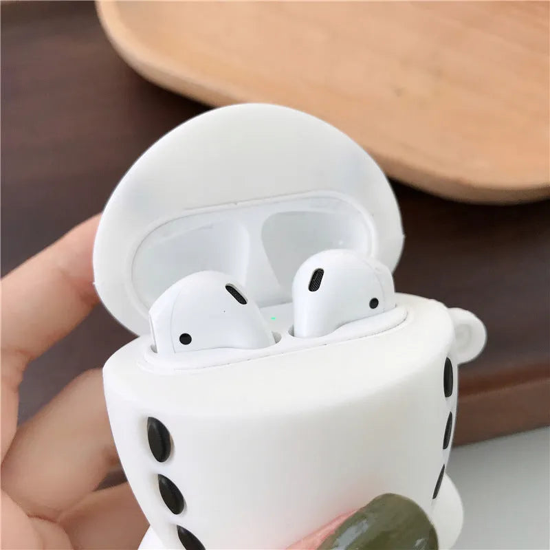 Cartoon aircraft headset design silicone flip case for Apple AirPods with carrying hook.