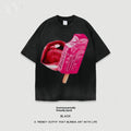 Heavy washed cotton t-shirt with cartoon print in multiple colour options