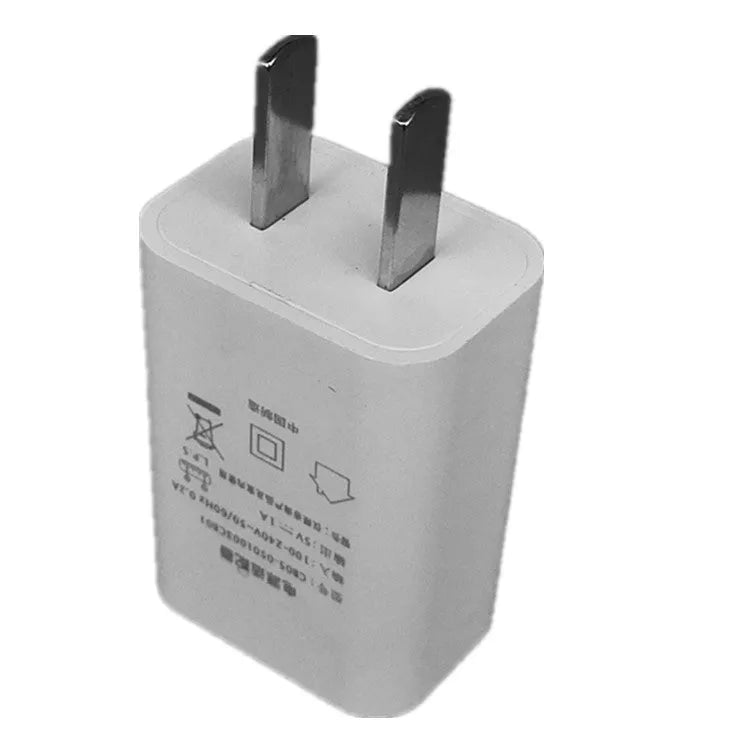 Thin white 5V 1A USB charger with international plug pins for mobile phones