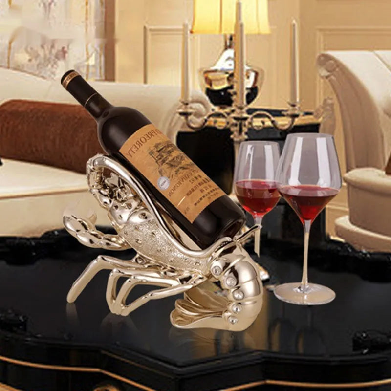 Lobster-shaped resin wine rack in rose gold or elegant silver metallic finish