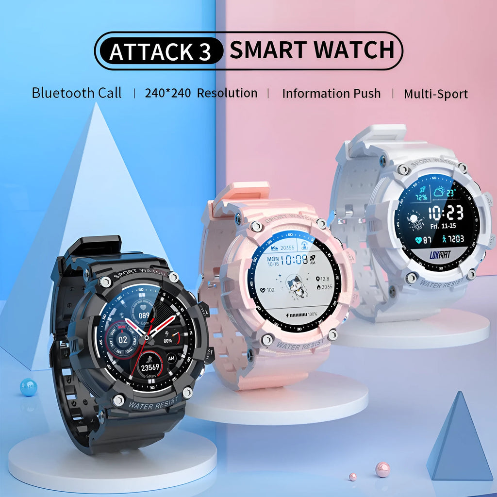 ATTACK 3 IP67 waterproof smart Bluetooth sports watch with round screen on wrist