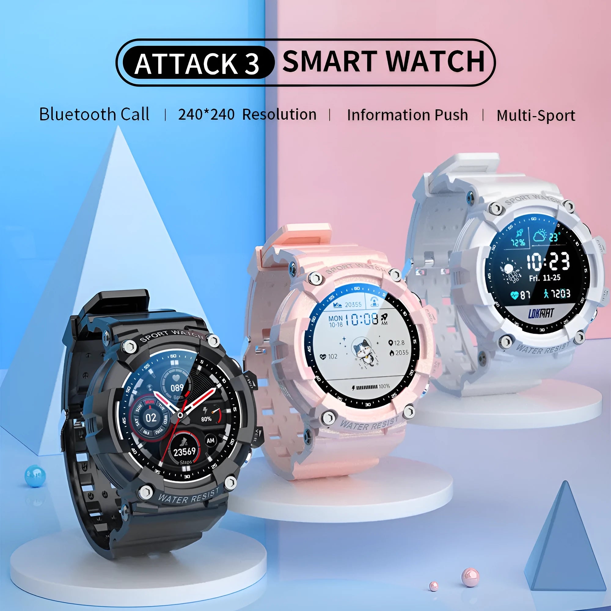 ATTACK 3 IP67 waterproof smart Bluetooth sports watch with round screen on wrist