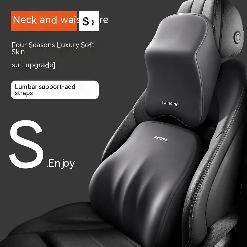 Car headrest and lumbar support memory foam pillow set in four colour options