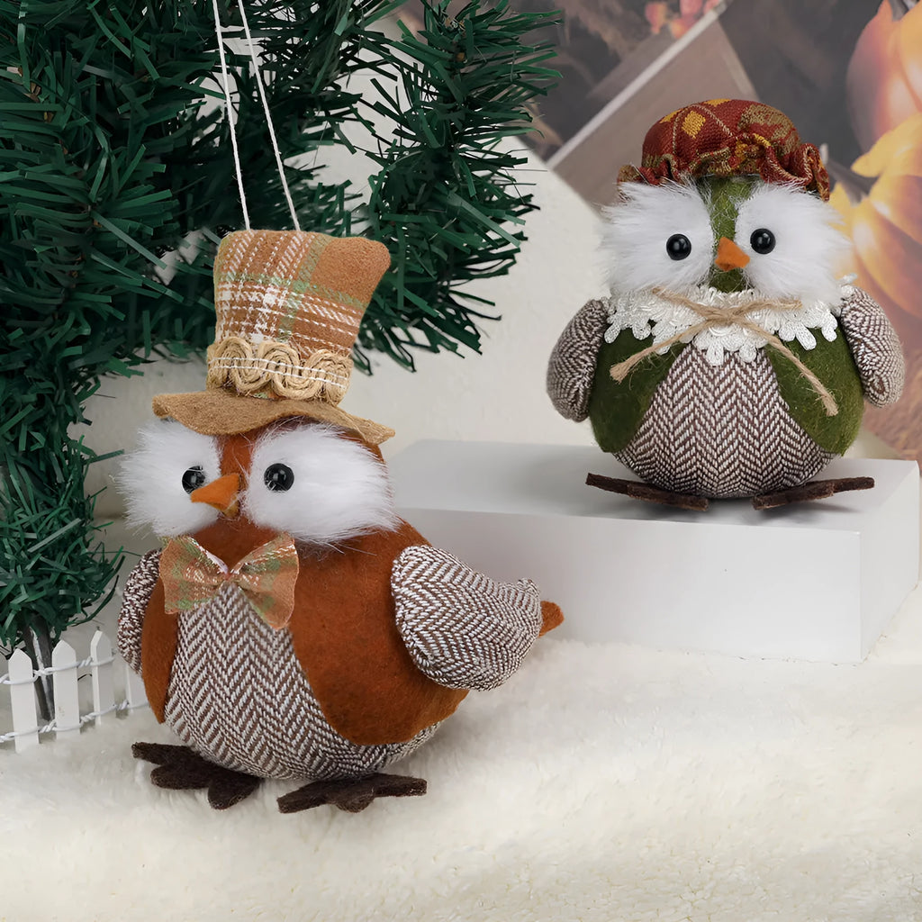 Thanksgiving owl decoration hanging pendant in green and orange colours.