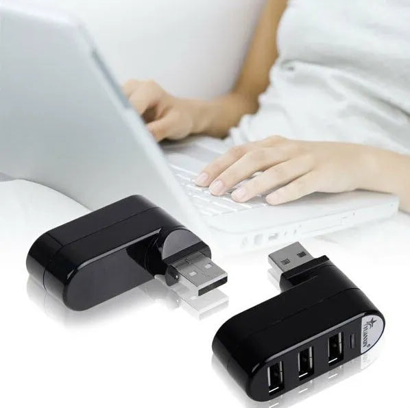 Black and white USB 2.0 hub splitter with multiple ports for computer laptop expansion