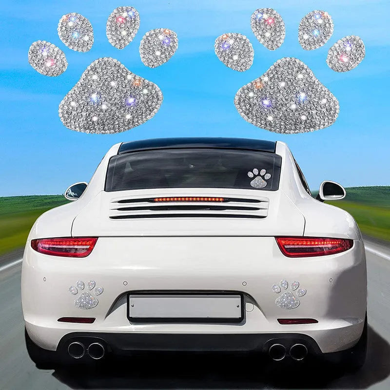 Diamond-encrusted bear claw and butterfly car sticker on glass material measuring 7x6cm