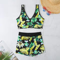 Women's two-piece swimsuit with printed boxer briefs and sleeveless top in multi-colour designs