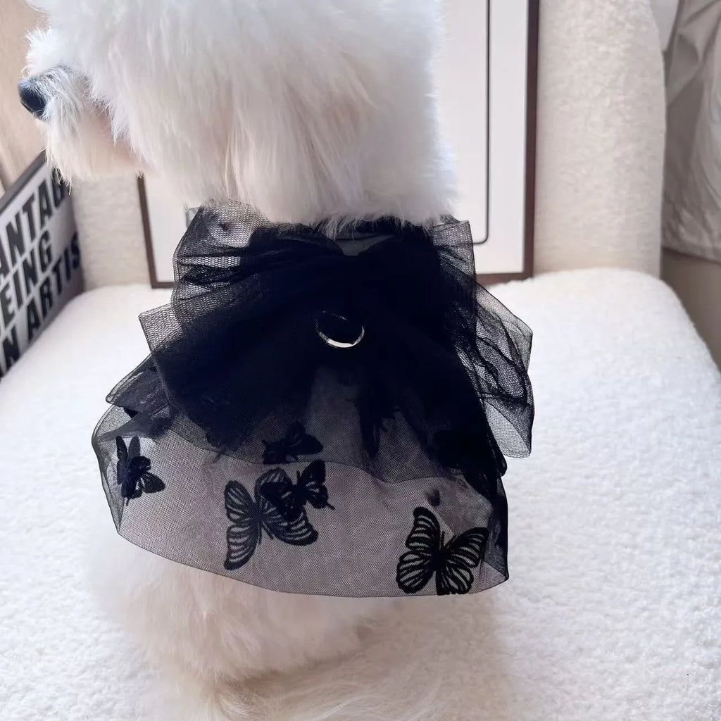 Black gauze princess tulle skirt for small dog or cat on mannequin