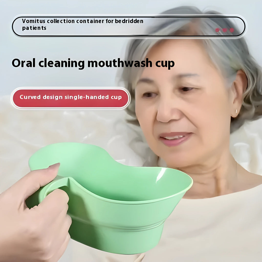 Green plastic elderly gargle cup with angled spout for bedridden oral care washing