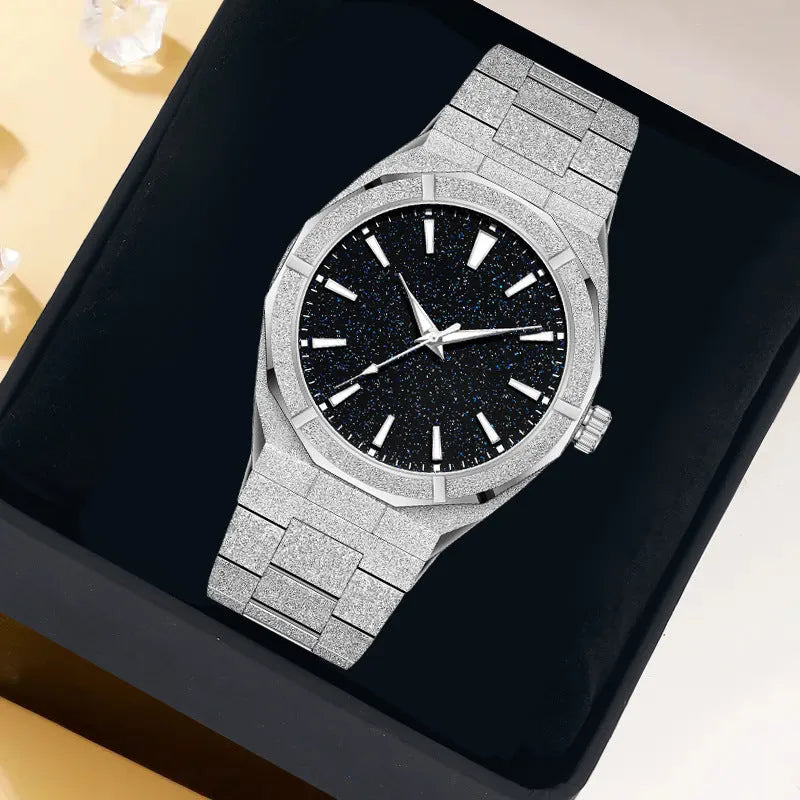 Men's business watch with stainless steel case and bracelet featuring luminous hands