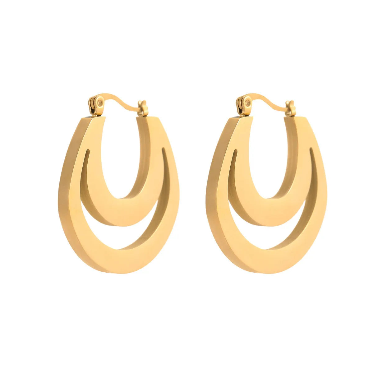 Geometric French earrings with circular ring design in gold and steel metallic finishes