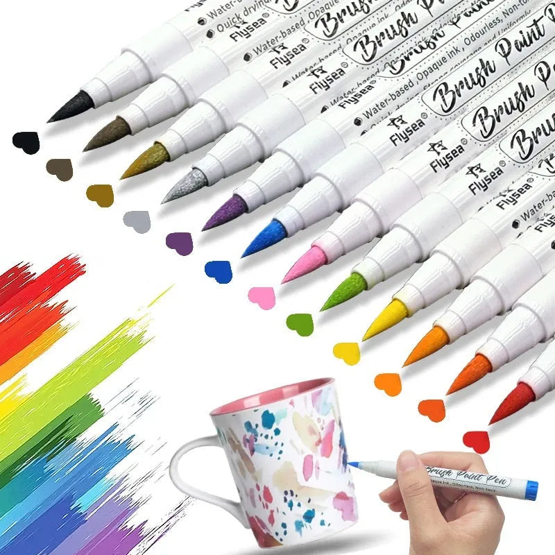 Soft head gouache pen set for hand account painting and greeting card art with pressure-free acrylic tips