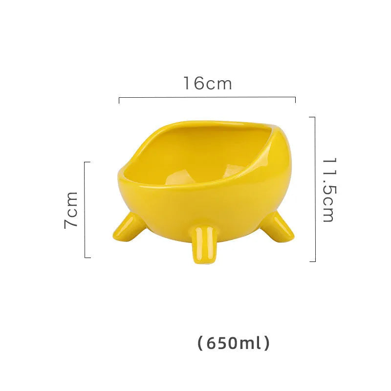 Green ceramic cat food bowl with four-legged stability base and wide mouth opening