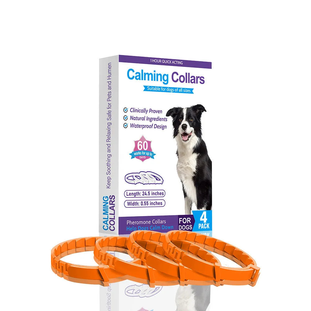 Four monochrome dog anxiety relief collars in assorted colours with TPR material and 62cm length