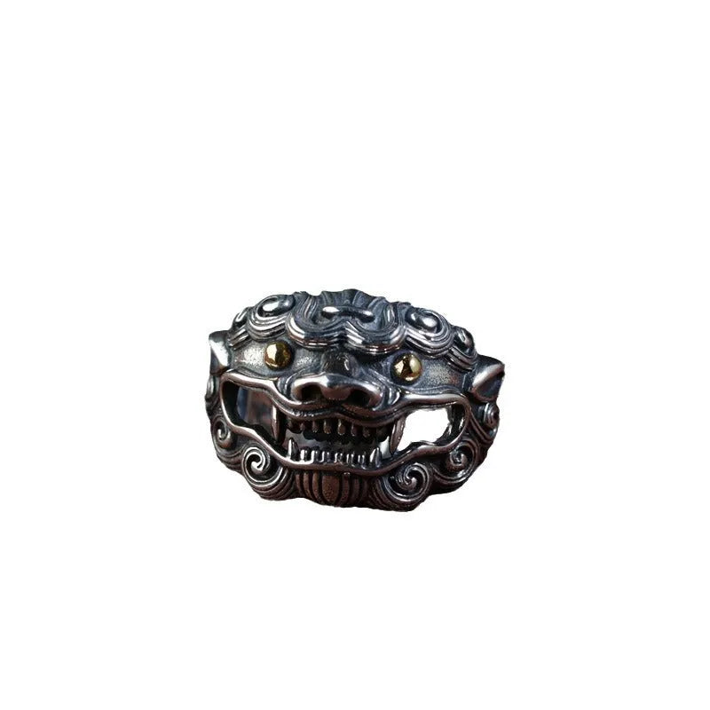 Personalised silver open ring with a diamond-patterned jibeast or animal zodiac design.