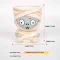 Hand-painted Halloween resin flower pot decorations showing bandage zombie, death, Frankenstein, and white ghost cartoon designs