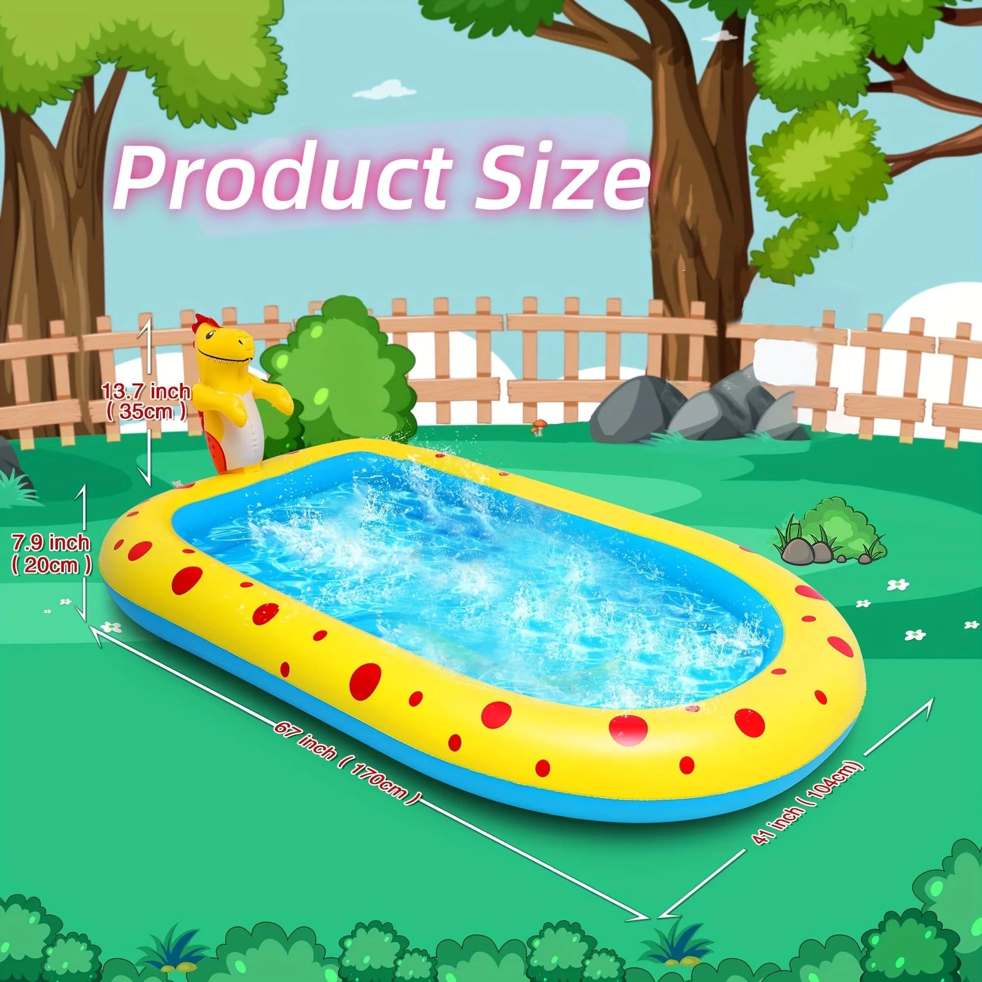 Dinosaur water spray inflatable pool with shark design play mat in blue colour