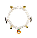 Halloween-themed cat collar with simulated pearl necklace decoration showing pumpkin designs
