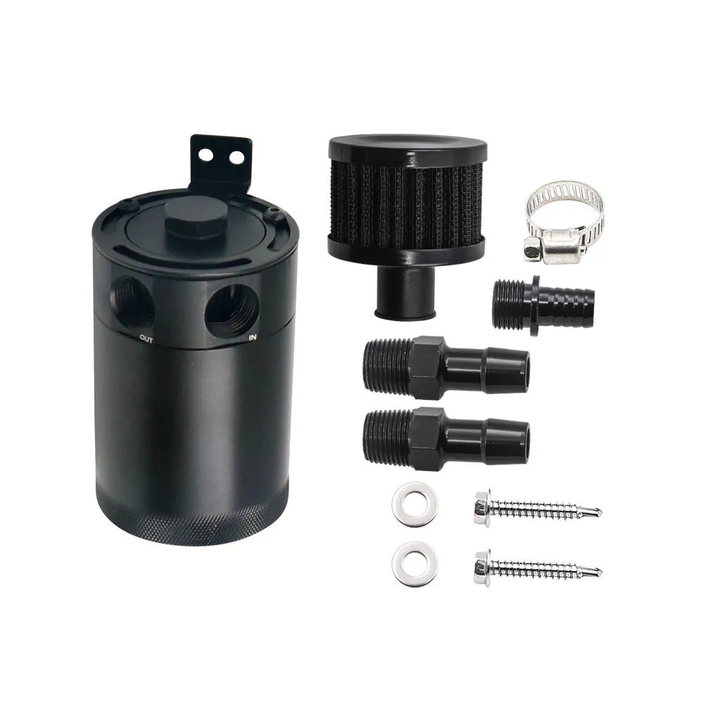 Black aluminium automotive machine oil pot with two ventilation holes and oil-free valve