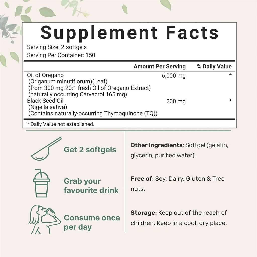 Pack of Butter Black Seed Oil Soft Capsules dietary supplement, showing 180 or 300 tablet options.