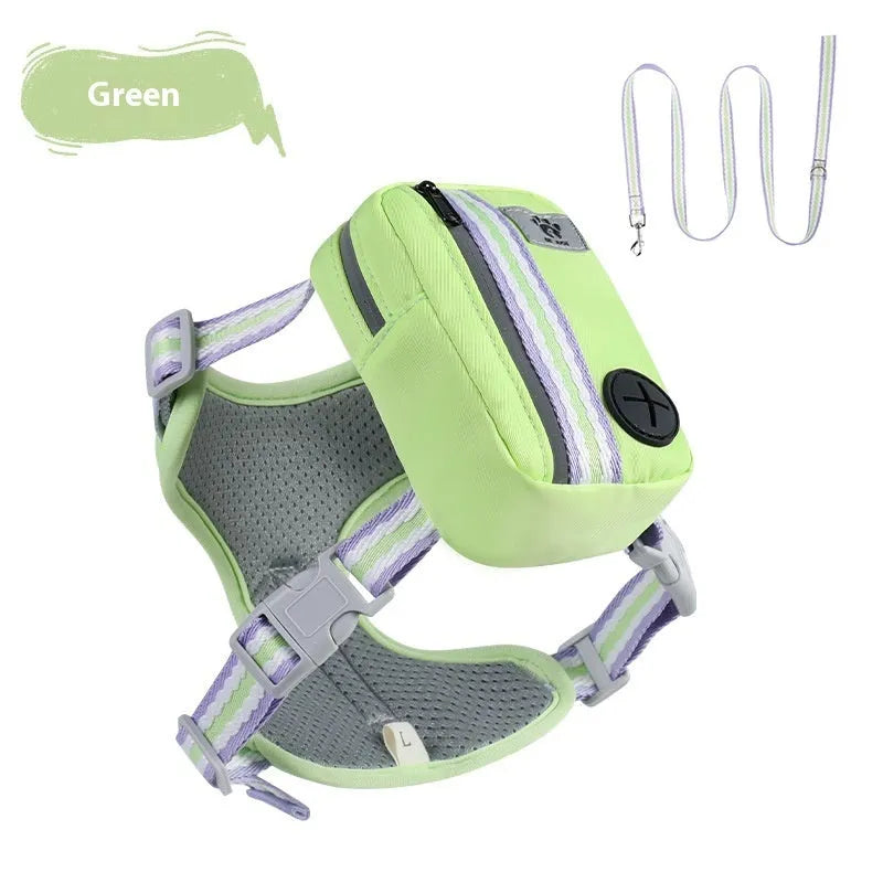 Explosion-proof anti-strathulation dog harness in Oxford cloth with attached chest strap and rope.