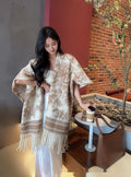 Women's polyester tassel scarf cape draped as shawl in photographic colour option