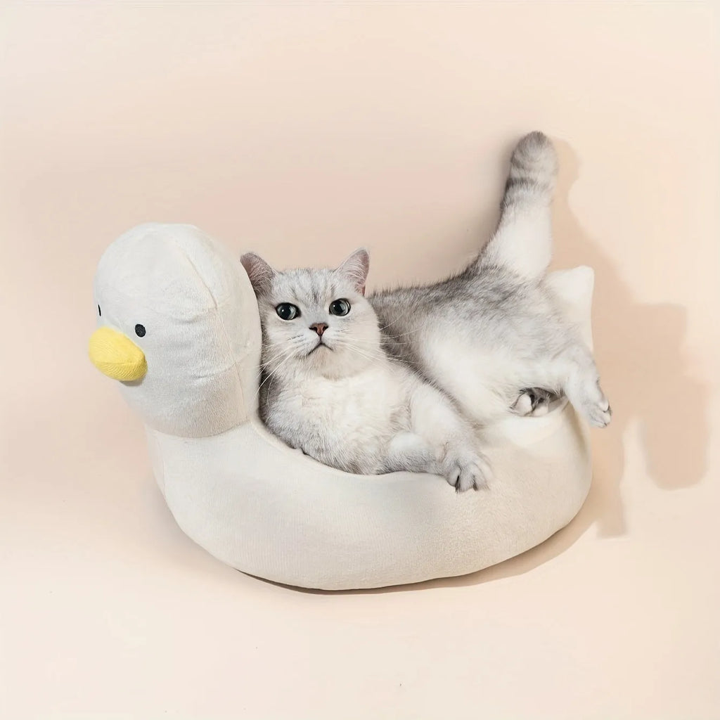 Duck shape soft polyester pet bed for small dogs and cats in blue or white colours