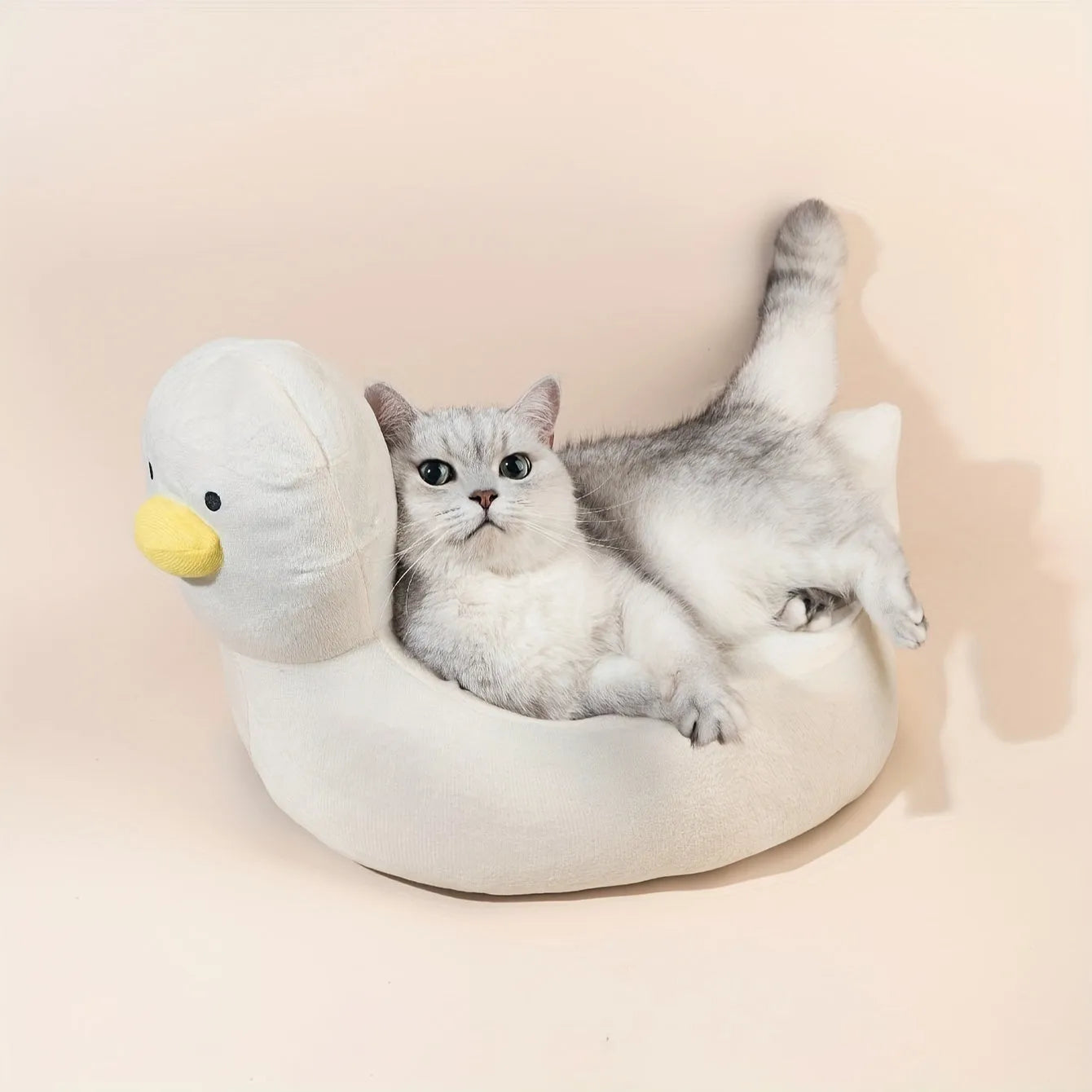 Duck shape soft polyester pet bed for small dogs and cats in blue or white colours