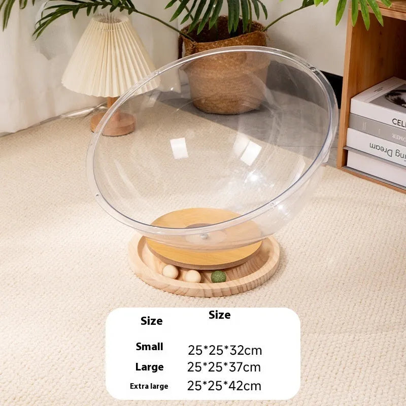 Transparent acrylic cat space capsule bathtub bed with turntable base in multiple size options