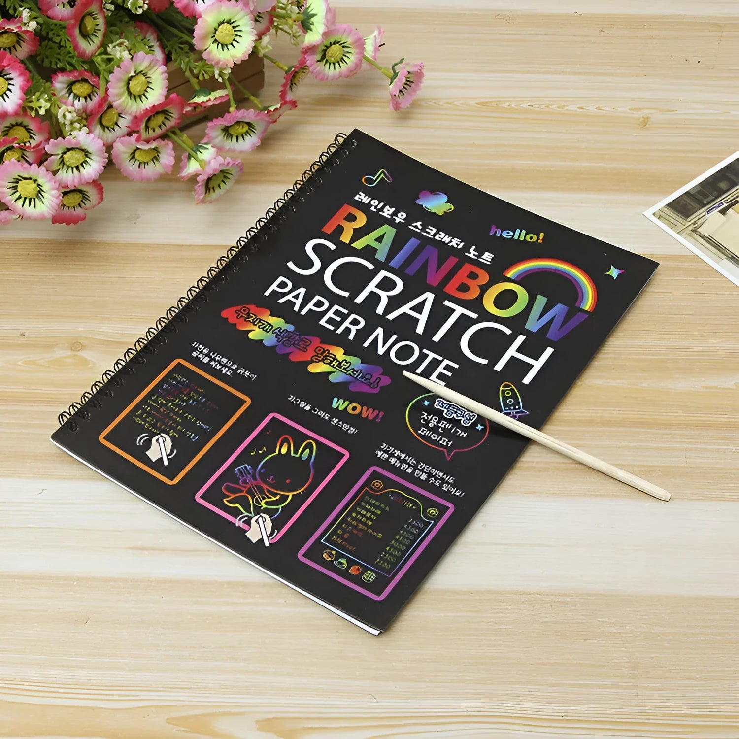 Large children's scratch art paper 26x19cm with colourful puzzle pattern design