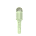 Wireless Bluetooth karaoke microphone in pink, blue, or green colour with USB port.