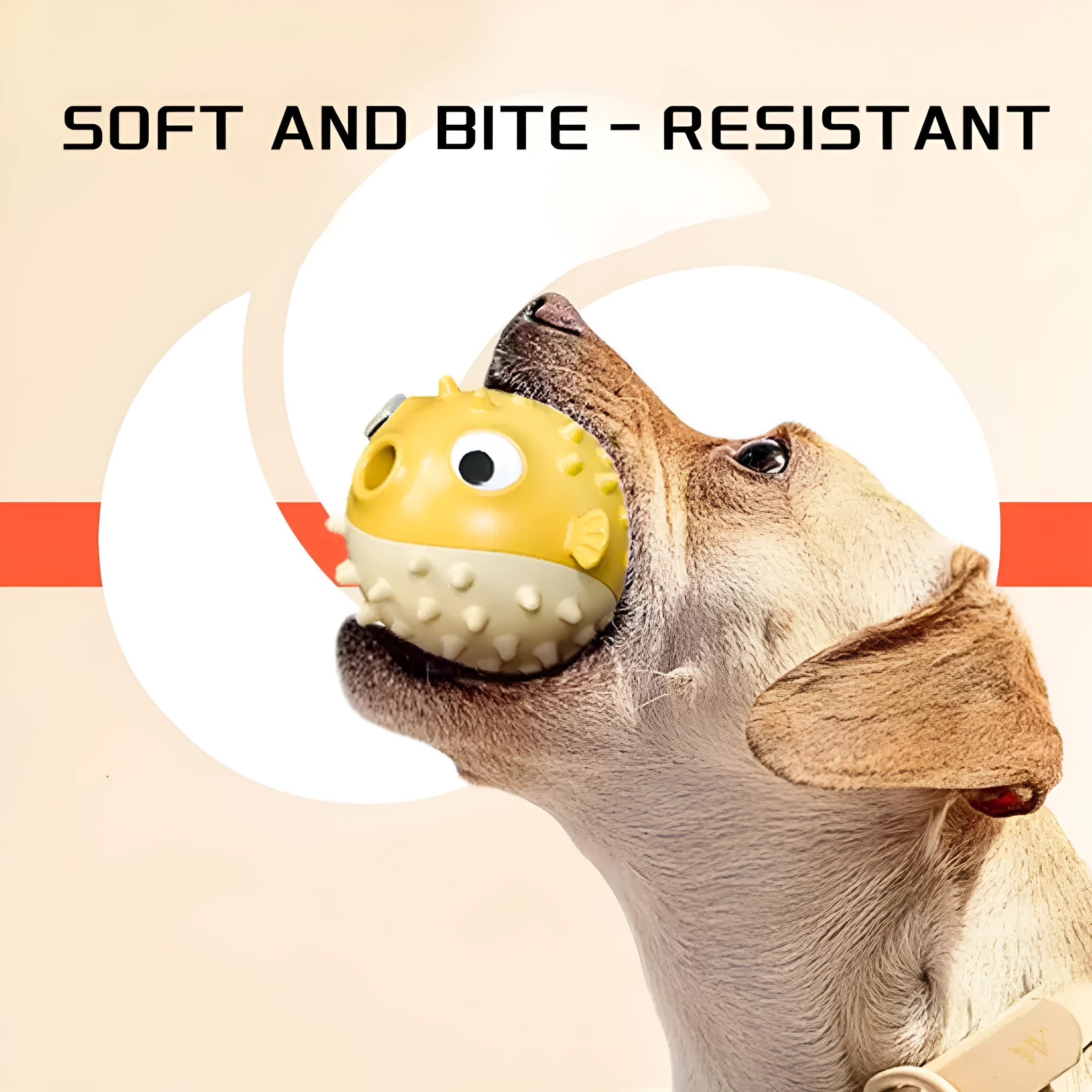 Yellow fish-shaped vinyl dog chew toy with textured surface for teeth cleaning