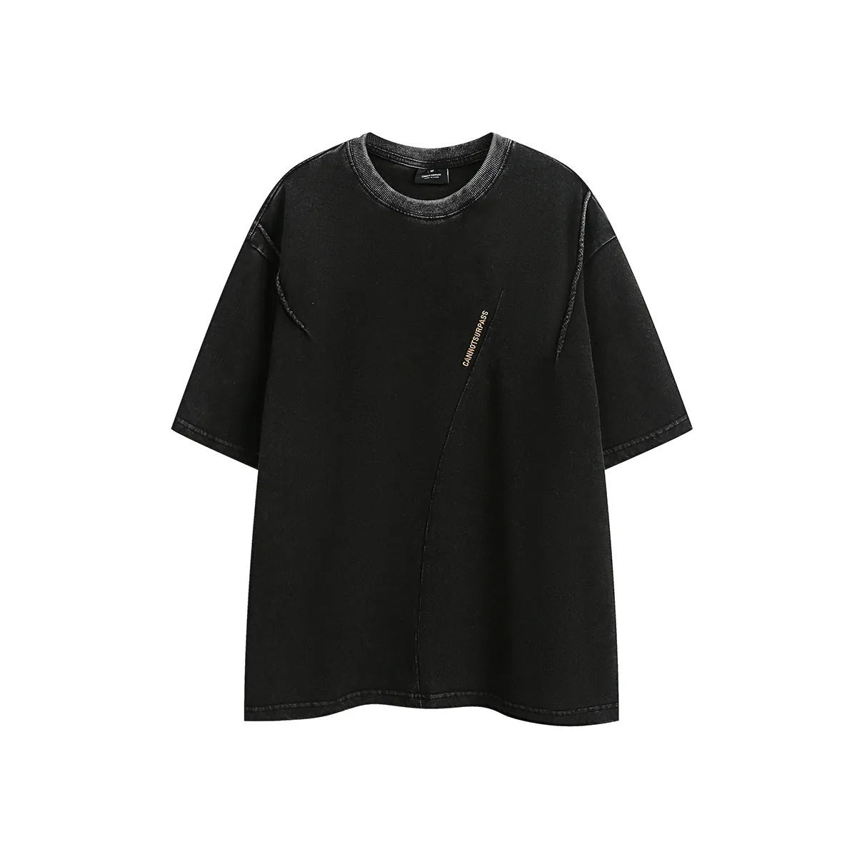 Embroidered washed purple and black loose-fit retro cotton short-sleeved t-shirt.