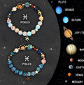 Two natural stone beaded bracelets showing zodiac symbols on a 20cm adjustable cord.