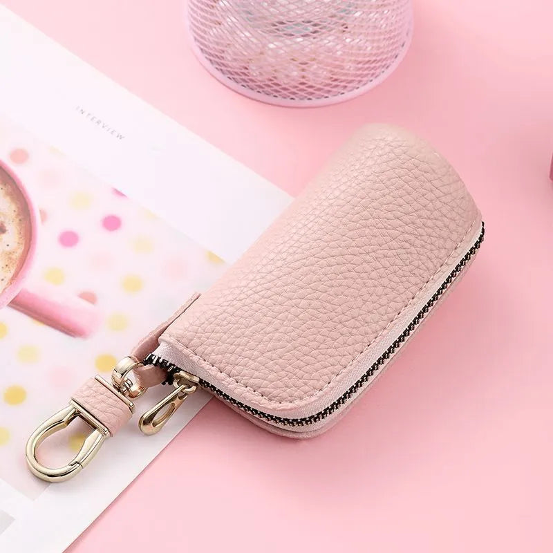 Men's waterproof PU key case with zipper closure in black grey pink macaron colours