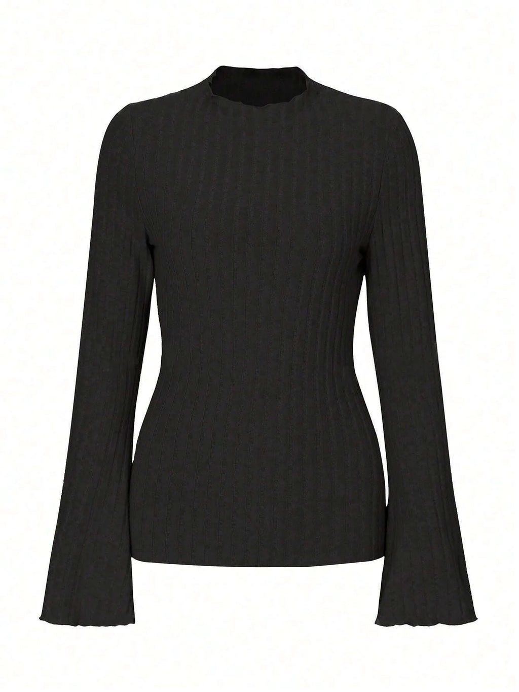 Men's black long sleeve pullover top with lantern sleeves and a sunken stripe pattern on the fabric.